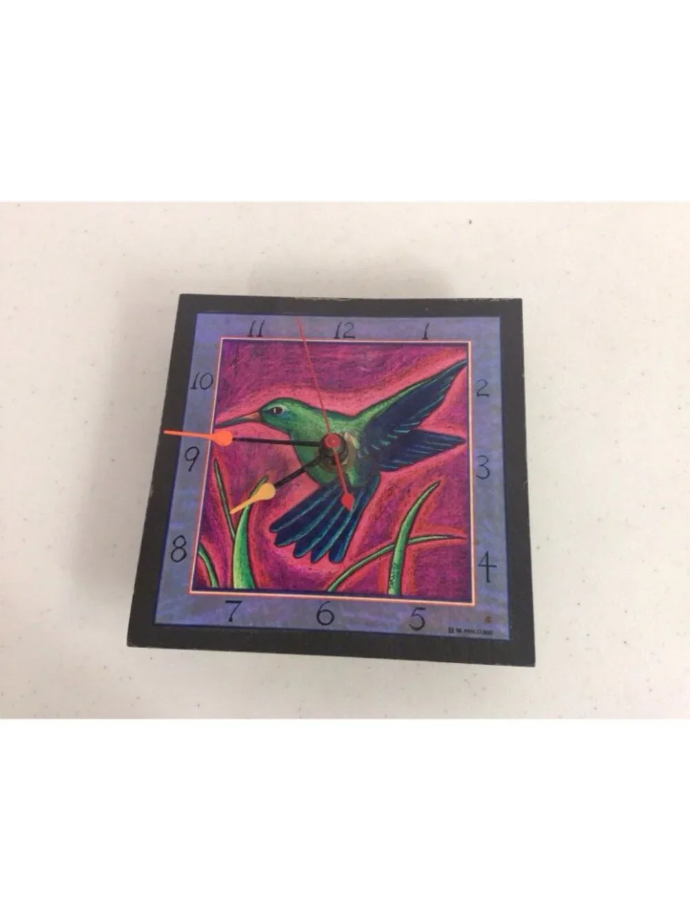 Hummingbird Wall Clock Hand Painted Resin Works Battery Included